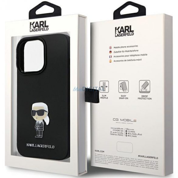 Husa Karl Lagerfeld KLHCP13LSMHKNPK pentru iPhone 13 Pro / 13 - negru Silicon Ikonik Metal Pin