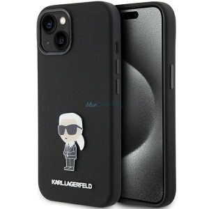 Husa Karl Lagerfeld Silicon Ikonik Metal Pin pentru iPhone 15 Plus / 14 Plus - neagra