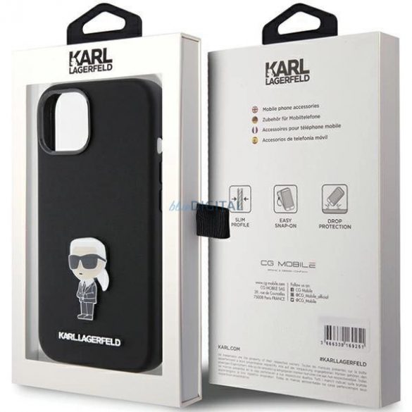 Husa Karl Lagerfeld Silicon Ikonik Metal Pin pentru iPhone 15 Plus / 14 Plus - neagra