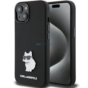 Husa Karl Lagerfeld Silicon Choupette Metal Pin pentru iPhone 15 - neagra