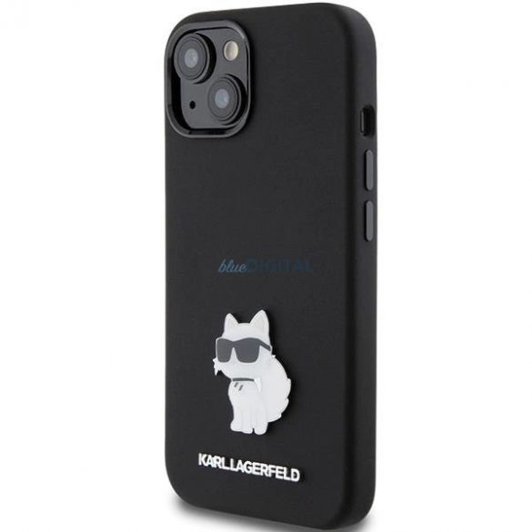 Husa Karl Lagerfeld Silicon Choupette Metal Pin pentru iPhone 15 - neagra