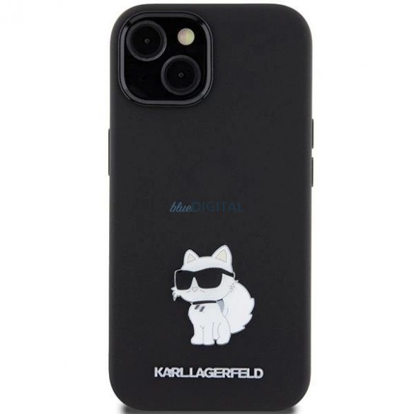 Husa Karl Lagerfeld Silicon Choupette Metal Pin pentru iPhone 15 - neagra