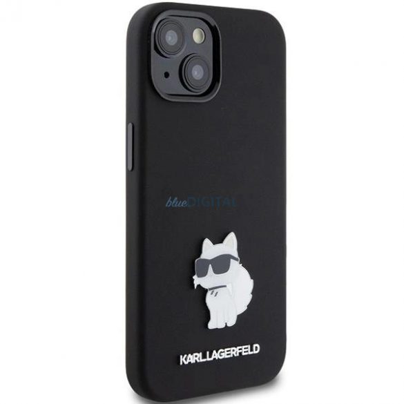 Husa Karl Lagerfeld Silicon Choupette Metal Pin pentru iPhone 15 - neagra