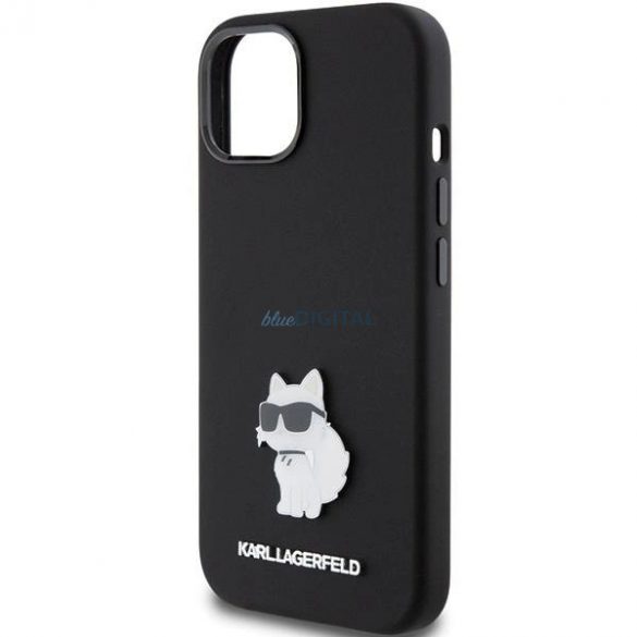 Husa Karl Lagerfeld Silicon Choupette Metal Pin pentru iPhone 15 - neagra