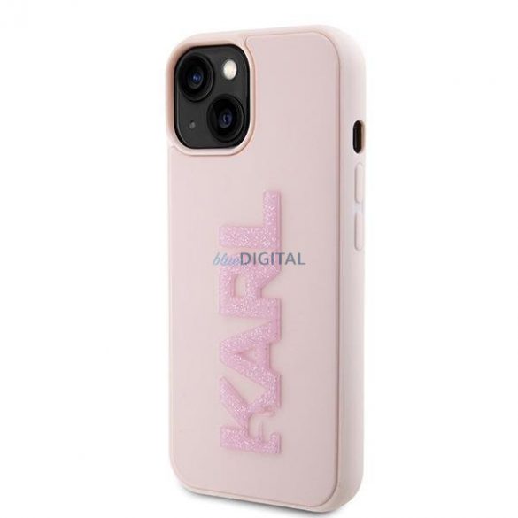 Logo Karl Lagerfeld 3D Rubber Glitter pentru iPhone 15 - rożowe