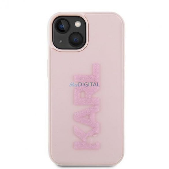 Logo Karl Lagerfeld 3D Rubber Glitter pentru iPhone 15 - rożowe