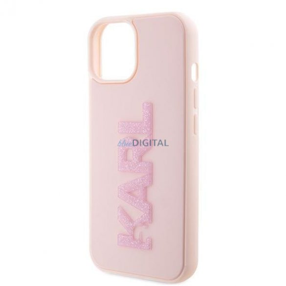 Logo Karl Lagerfeld 3D Rubber Glitter pentru iPhone 15 - rożowe