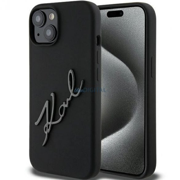 Husa Karl Script din silicon Karl Lagerfeld pentru iPhone 15 - neagra