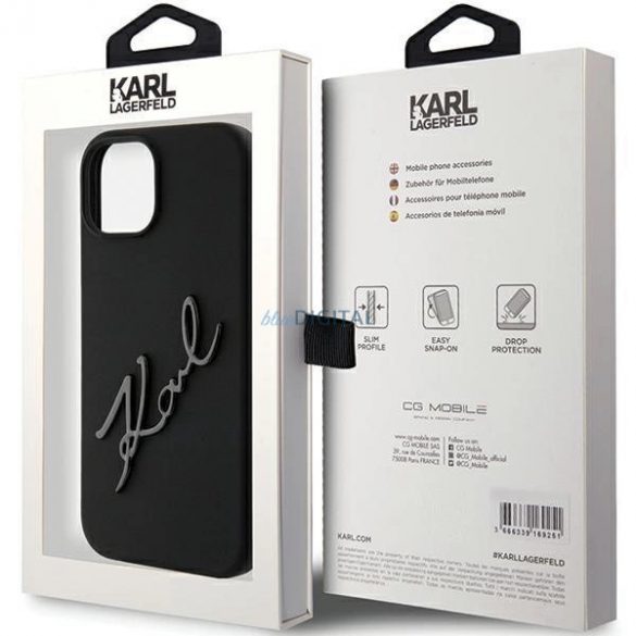 Husa Karl Script din silicon Karl Lagerfeld pentru iPhone 15 - neagra