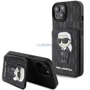 Karl Lagerfeld KLHCP15SSAKKNSCK iPhone 15 6.1" carcasă rigidă/neagră Saffiano sloturi pentru carduri și corespondență Ikonik cu monogramă