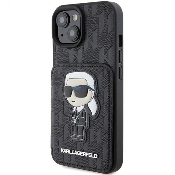 Karl Lagerfeld KLHCP15SSAKKNSCK iPhone 15 6.1" carcasă rigidă/neagră Saffiano sloturi pentru carduri și corespondență Ikonik cu monogramă