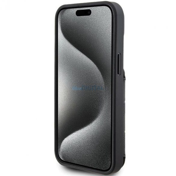 Karl Lagerfeld KLHCP15SSAKKNSCK iPhone 15 6.1" carcasă rigidă/neagră Saffiano sloturi pentru carduri și corespondență Ikonik cu monogramă