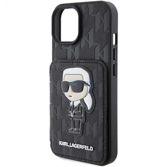 Karl Lagerfeld KLHCP15SSAKKNSCK iPhone 15 6.1" carcasă rigidă/neagră Saffiano sloturi pentru carduri și corespondență Ikonik cu monogramă