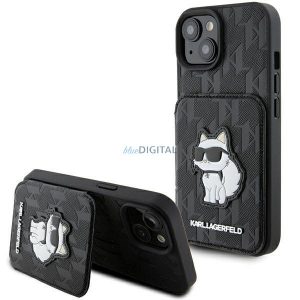 Karl Lagerfeld KLHCP15SSAKCNSCK iPhone 15 6.1" carcasă rigidă/neagră Saffiano Slot pentru carduri și suport Monogram Choupette