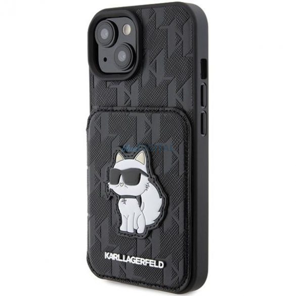 Karl Lagerfeld KLHCP15SSAKCNSCK iPhone 15 6.1" carcasă rigidă/neagră Saffiano Slot pentru carduri și suport Monogram Choupette