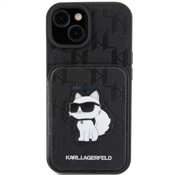 Karl Lagerfeld KLHCP15SSAKCNSCK iPhone 15 6.1" carcasă rigidă/neagră Saffiano Slot pentru carduri și suport Monogram Choupette