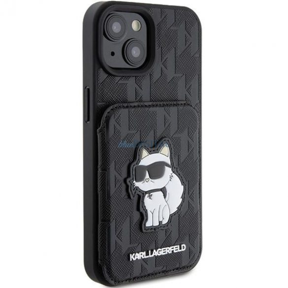 Karl Lagerfeld KLHCP15SSAKCNSCK iPhone 15 6.1" carcasă rigidă/neagră Saffiano Slot pentru carduri și suport Monogram Choupette