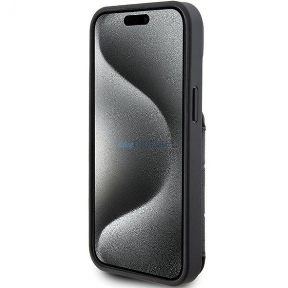 Karl Lagerfeld KLHCP15SSAKCNSCK iPhone 15 6.1" carcasă rigidă/neagră Saffiano Slot pentru carduri și suport Monogram Choupette