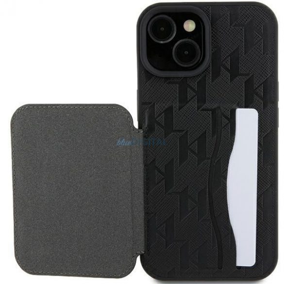 Karl Lagerfeld KLHCP15SSAKCNSCK iPhone 15 6.1" carcasă rigidă/neagră Saffiano Slot pentru carduri și suport Monogram Choupette