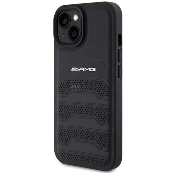 AMG AMHCP15SGSEBK Husă rigidă pentru iPhone 15 de 6,1 inchi/negru Linii gravate din piele