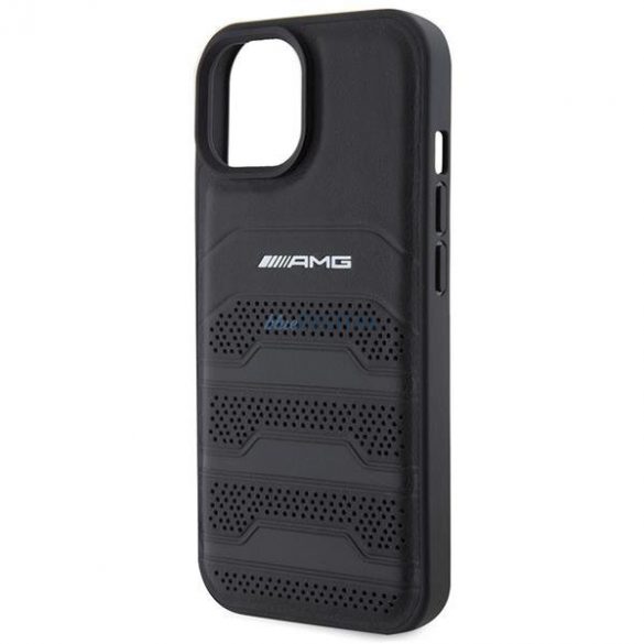 AMG AMHCP15SGSEBK Husă rigidă pentru iPhone 15 de 6,1 inchi/negru Linii gravate din piele