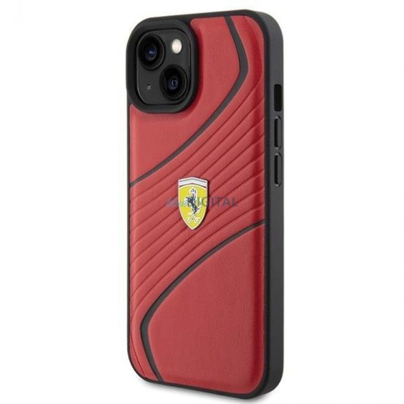 Etui Ferrari Twist Metal Logo pe iPhone 15 - cel mai bun