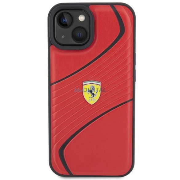 Etui Ferrari Twist Metal Logo pe iPhone 15 - cel mai bun