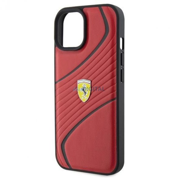 Etui Ferrari Twist Metal Logo pe iPhone 15 - cel mai bun