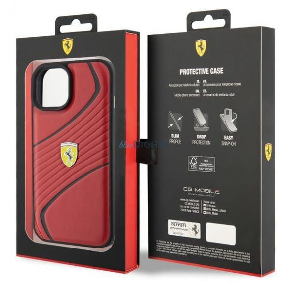 Etui Ferrari Twist Metal Logo pe iPhone 15 - cel mai bun