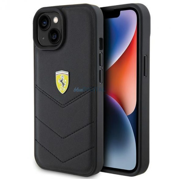 Etui Ferrari Quilted Metal Logo pe iPhone 15 - czarne