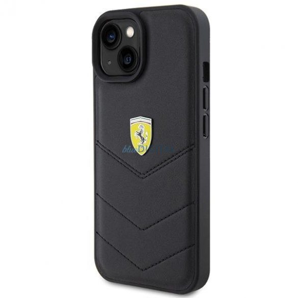 Etui Ferrari Quilted Metal Logo pe iPhone 15 - czarne