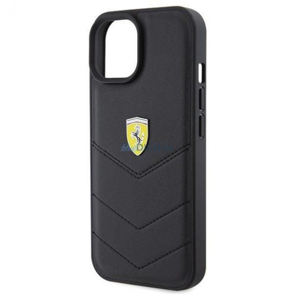 Etui Ferrari Quilted Metal Logo pe iPhone 15 - czarne