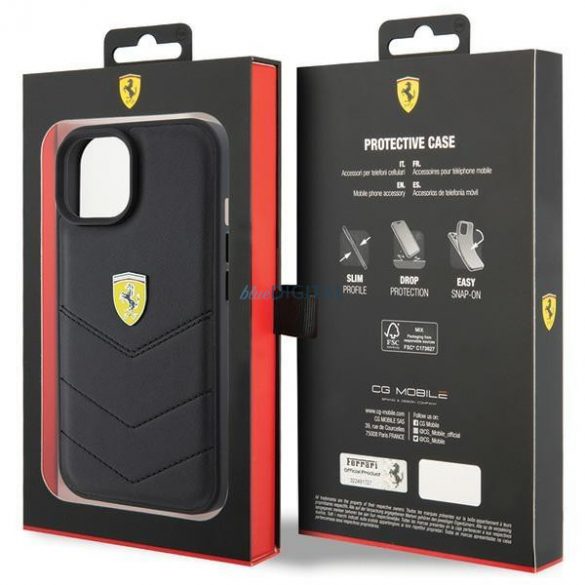 Etui Ferrari Quilted Metal Logo pe iPhone 15 - czarne