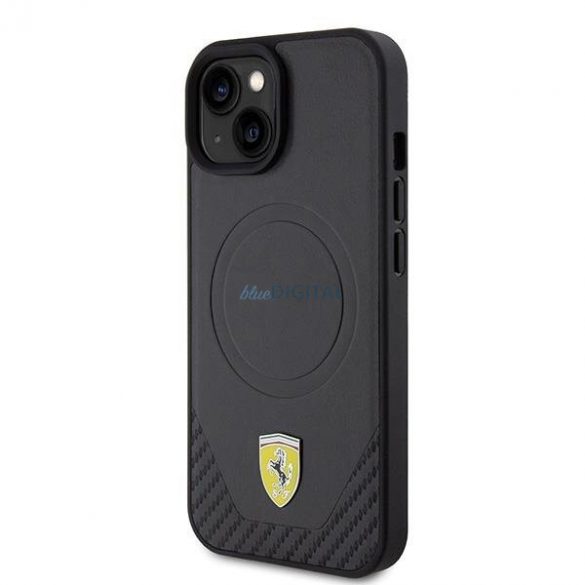 Carcasă rigidă Ferrari FEHMP15SPTEK iPhone 15 6.1" negru/negru Carbon Metal Logo MagSafe