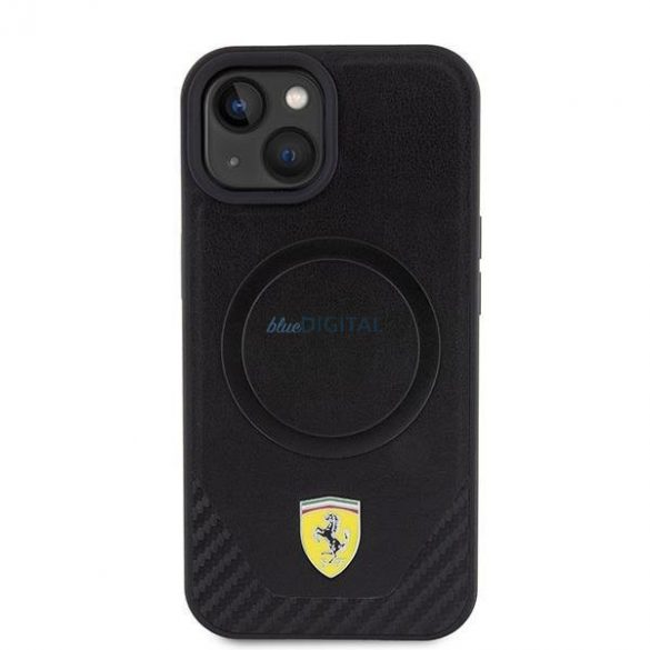 Carcasă rigidă Ferrari FEHMP15SPTEK iPhone 15 6.1" negru/negru Carbon Metal Logo MagSafe