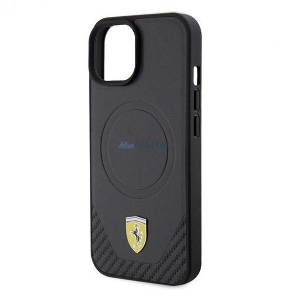 Carcasă rigidă Ferrari FEHMP15SPTEK iPhone 15 6.1" negru/negru Carbon Metal Logo MagSafe