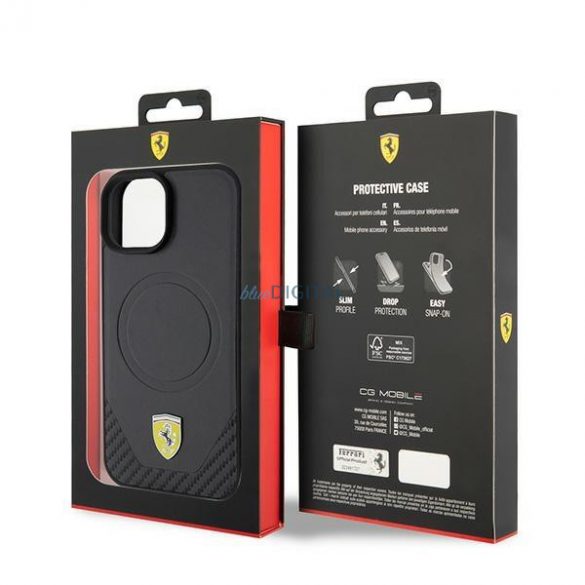 Carcasă rigidă Ferrari FEHMP15SPTEK iPhone 15 6.1" negru/negru Carbon Metal Logo MagSafe