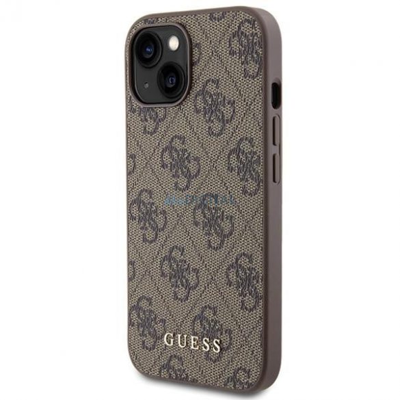 Etui Guess 4G Metal Gold Logo pe iPhone 15 - brązowe