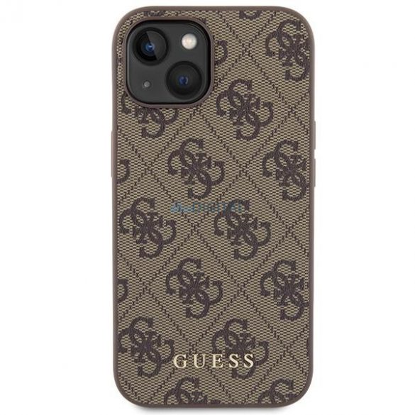 Etui Guess 4G Metal Gold Logo pe iPhone 15 - brązowe