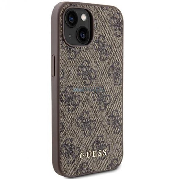 Etui Guess 4G Metal Gold Logo pe iPhone 15 - brązowe