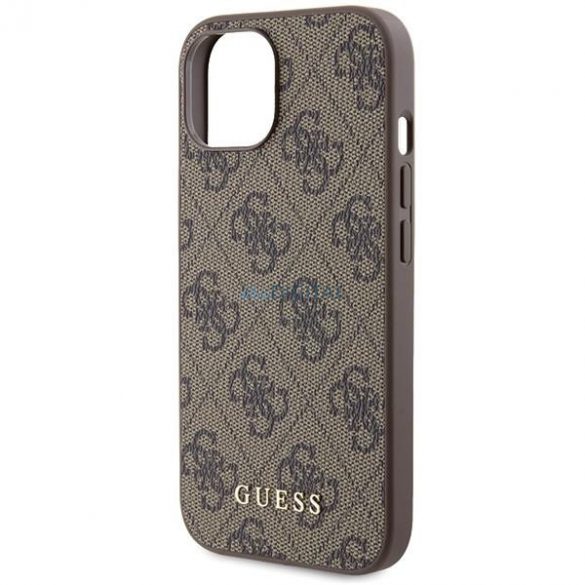 Etui Guess 4G Metal Gold Logo pe iPhone 15 - brązowe