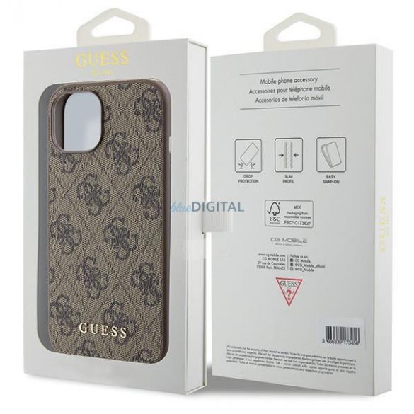 Etui Guess 4G Metal Gold Logo pe iPhone 15 - brązowe