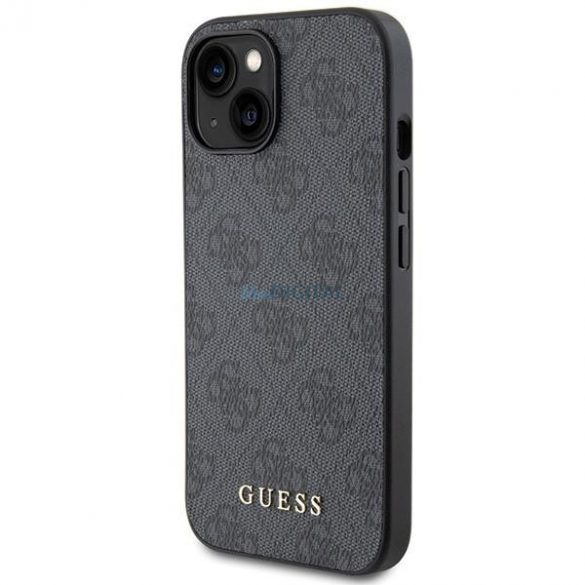 Etui Guess 4G Metal Gold Logo pe iPhone 15 - szare