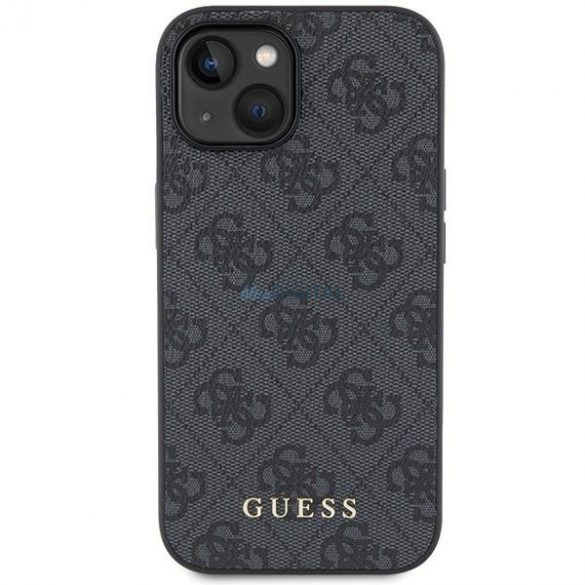 Etui Guess 4G Metal Gold Logo pe iPhone 15 - szare