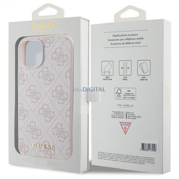 Etui Guess 4G Metal Gold Logo pe iPhone 15 - rożowe