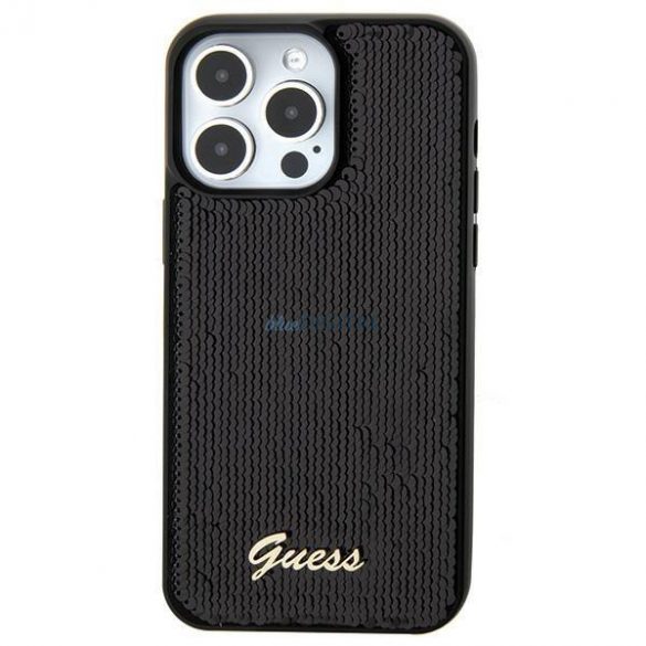 Etui Guess Sequin Script Metal pe iPhone 15 - czarne