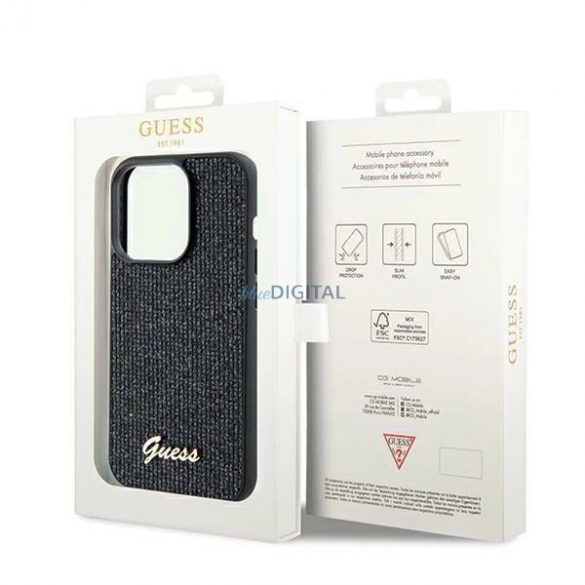 Husa Guess Disco Metal Script pentru iPhone 13 Pro / 13 - neagra