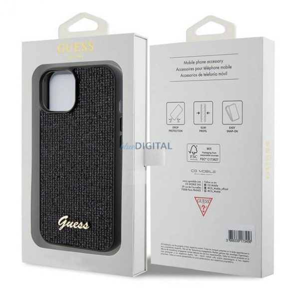 Husa Guess Disco Metal Script pentru iPhone 14 / 15 / 13 - neagra