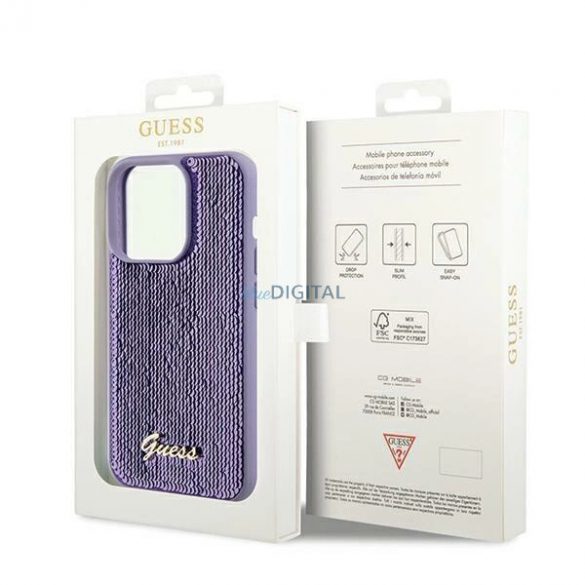 Husa Guess Sequin Script Metal pentru iPhone 13 Pro / 13 - violet