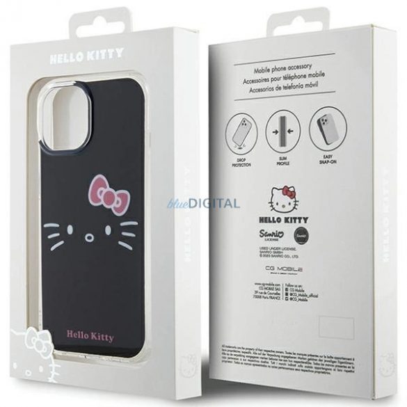 Husa Hello Kitty IML Kitty Face pentru iPhone 15 - neagra